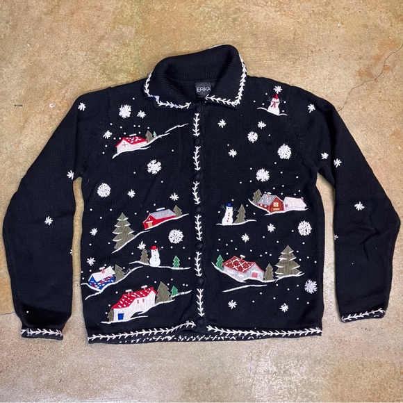 Erika Black Knit Cardigan with White Accents - Picture 3 of 6